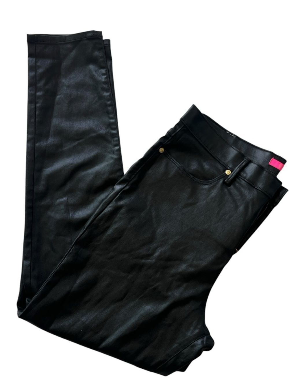 Lilly Pulitzer Black Coated Skinny Jeans Faux Leather Look Gold Hardware Sz 14